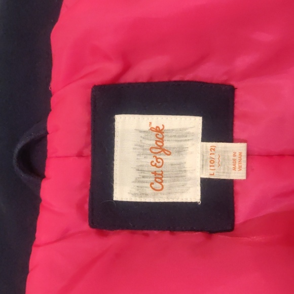 Cat And Jack Girls Large 10/12 Navy Double Breasted Coat Large 10/12 - Picture 7 of 10